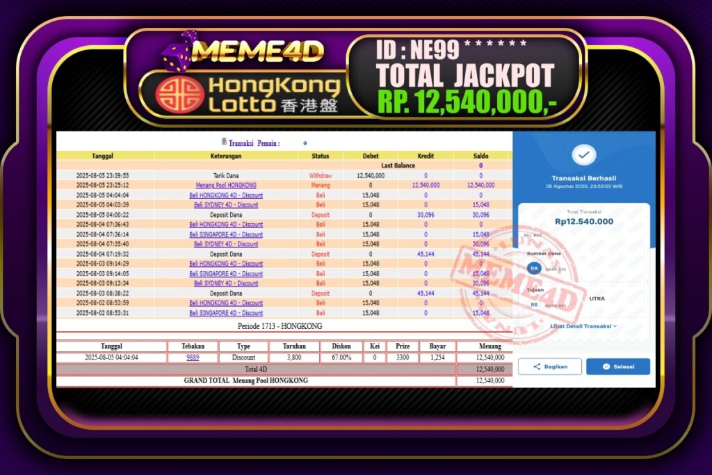 Bukti Jp MEME4D Togel Online 06 AGUSTUS 2025