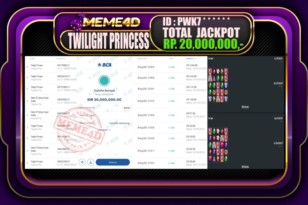 Bukti Jp MEME4D Slot Online 06 AGUSTUS 2025
