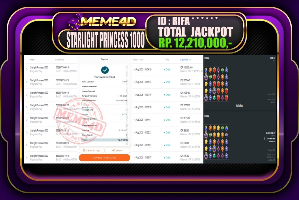 Bukti Jp MEME4D Slot Online 14 AGUSTUS 2025
