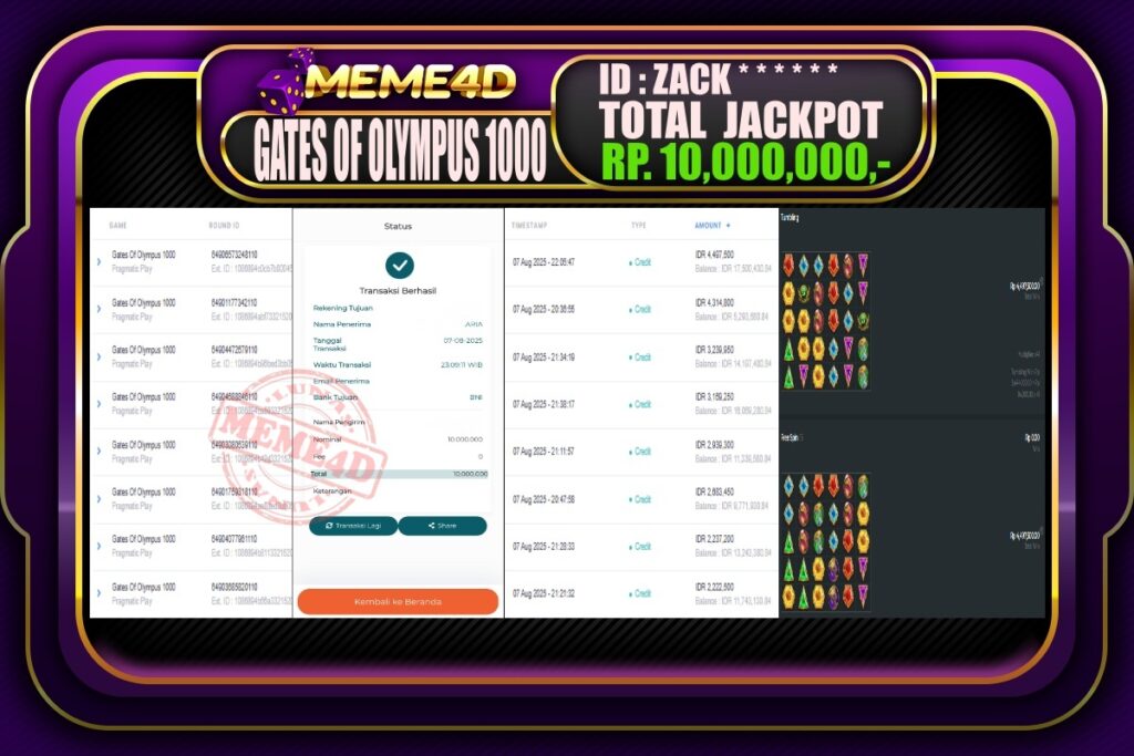 Bukti Jp MEME4D Slot Online 08 AGUSTUS 2025