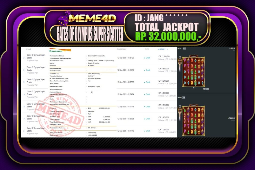 Bukti Jp MEME4D Slot Online 12 September 2025