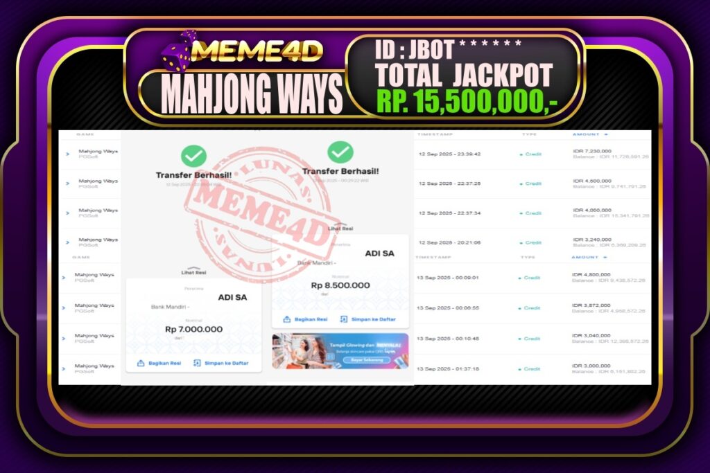 Bukti Jp MEME4D Slot Online 13 September 2025