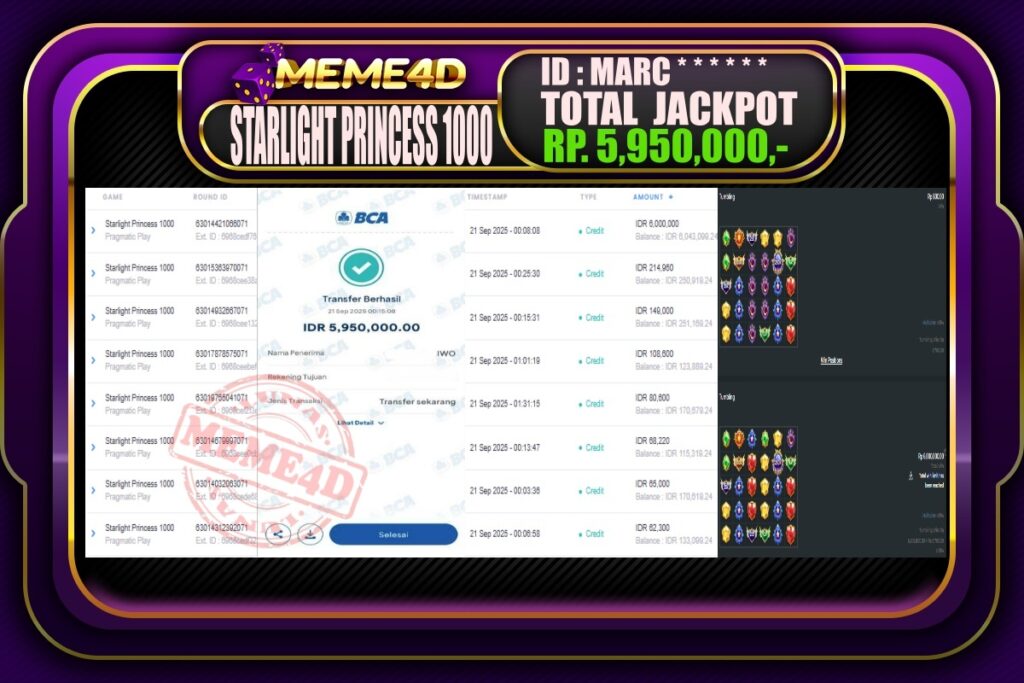 Bukti Jp MEME4D Slot Online 21 September 2025