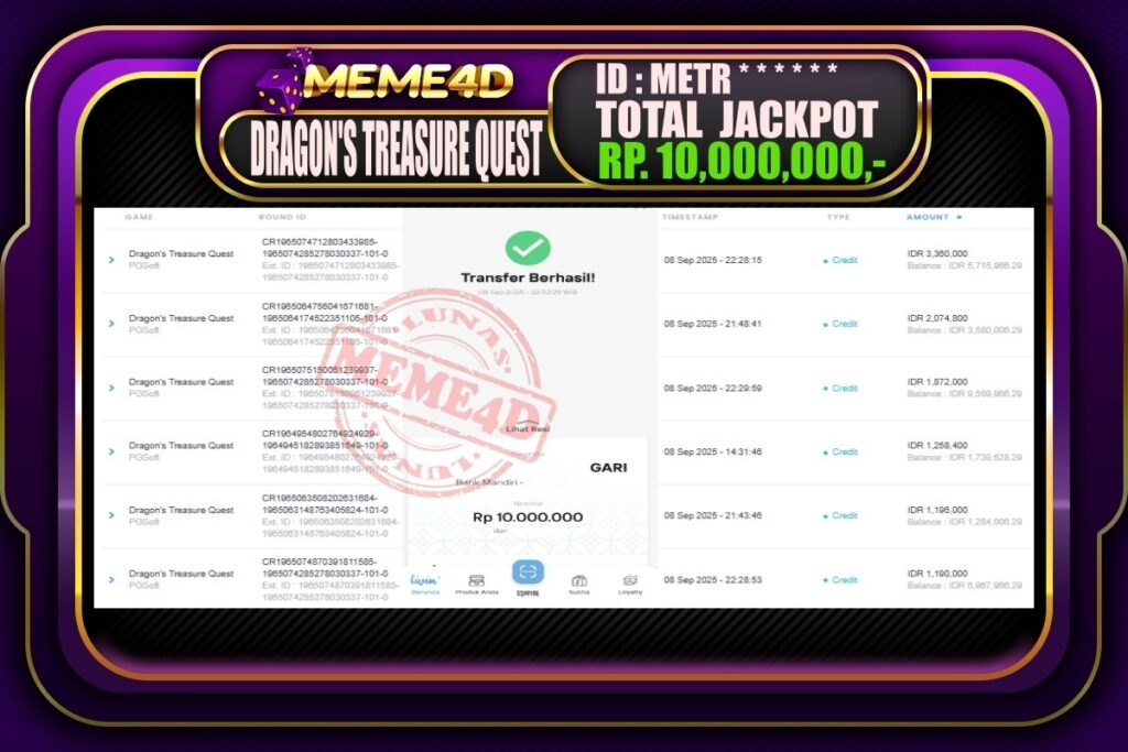 Bukti Jp MEME4D Slot Online 09 September 2025