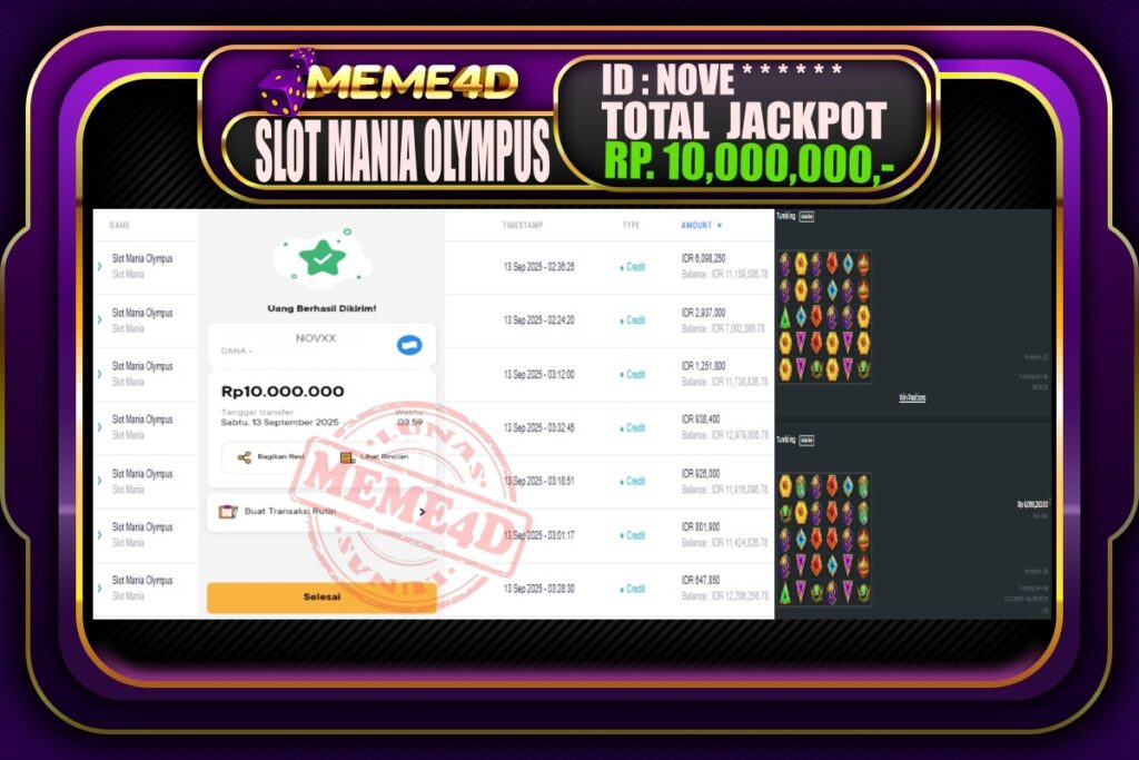 Bukti Jp MEME4D Slot Online 13 September 2025