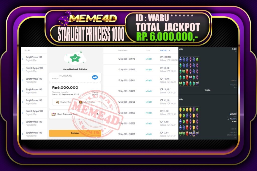 Bukti Jp MEME4D Slot Online 13 September 2025