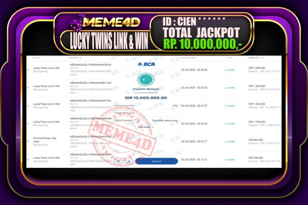 Bukti Jp MEME4D Slot Online 02 Oktober 2025