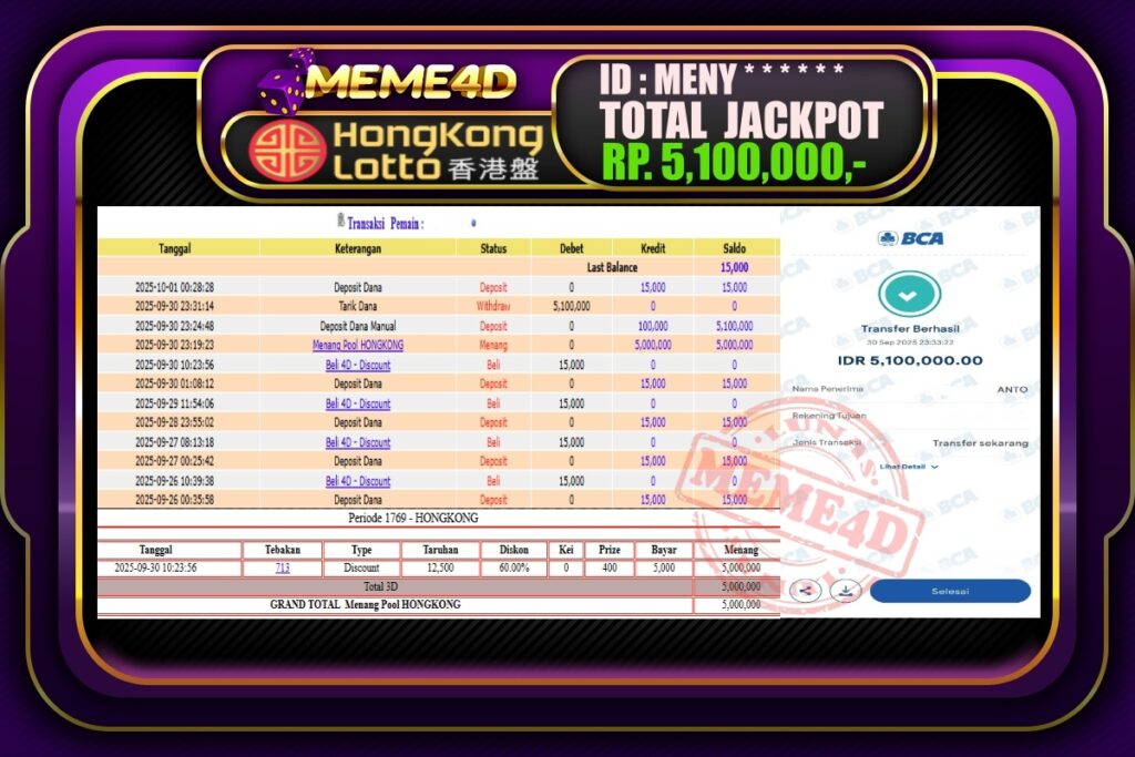 Bukti Jp MEME4D Togel Online 01 Oktober 2025