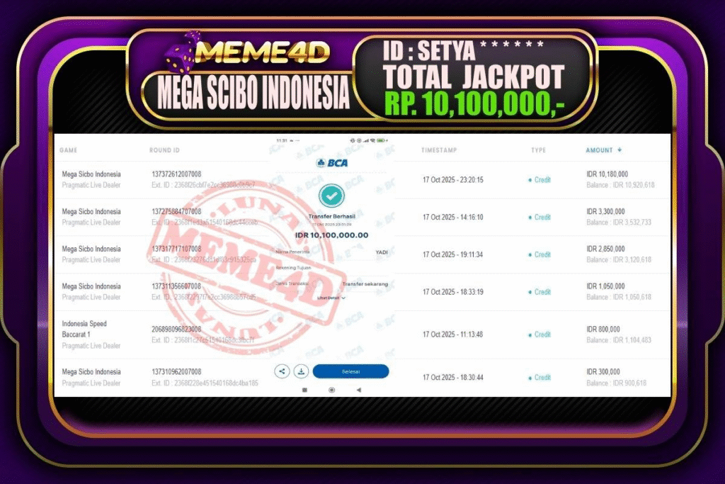 Bukti Jp MEME4D Casino Online 18 Oktober2025