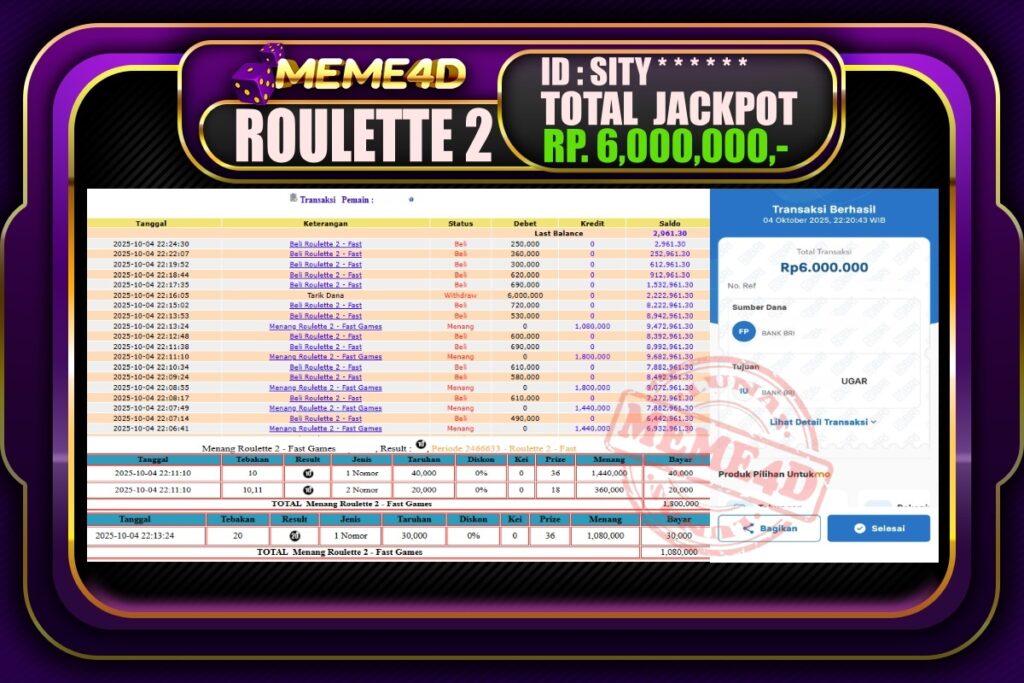 Bukti Jp MEME4D Casino Online 05 Oktober2025