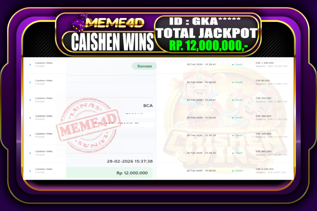 Bukti Jp MEME4D Slot Online 28 February 2026