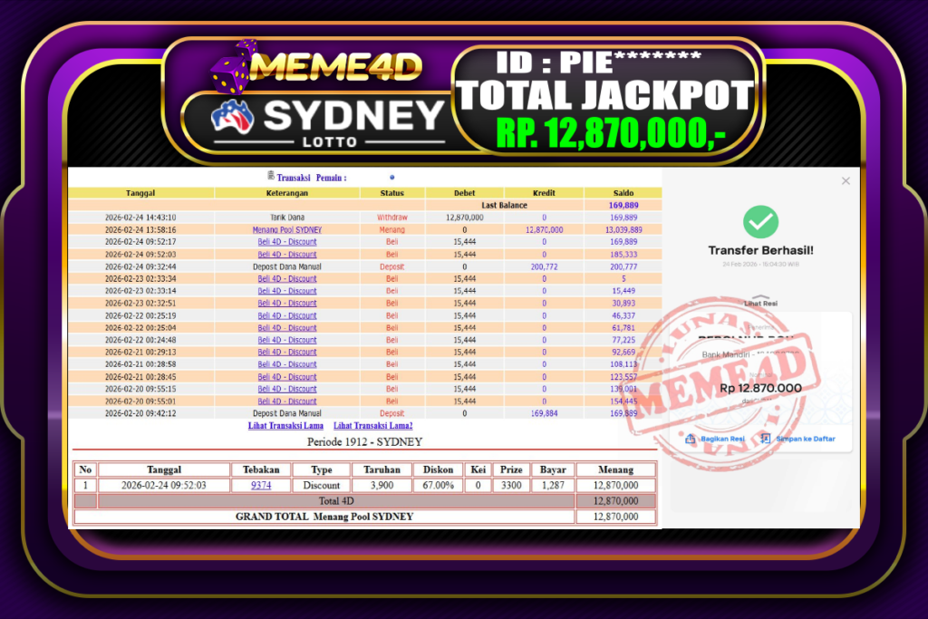 Bukti Jp MEME4D Togel Online 24 February 2026