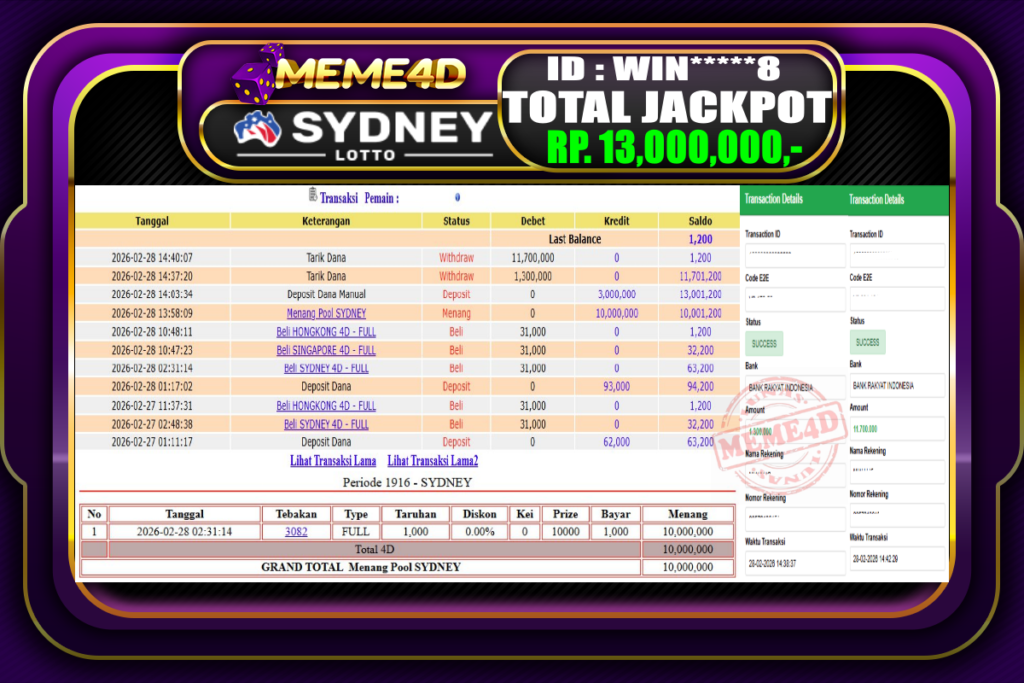 Bukti Jp MEME4D Togel Online 28 February 2026