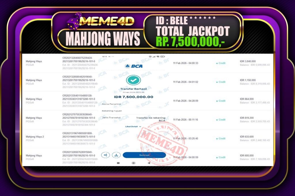 Bukti Jp MEME4D Slot Online 11 February 2026