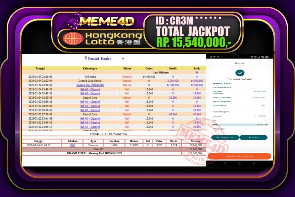 Bukti Jp MEME4D Togel Online 25 February 2026