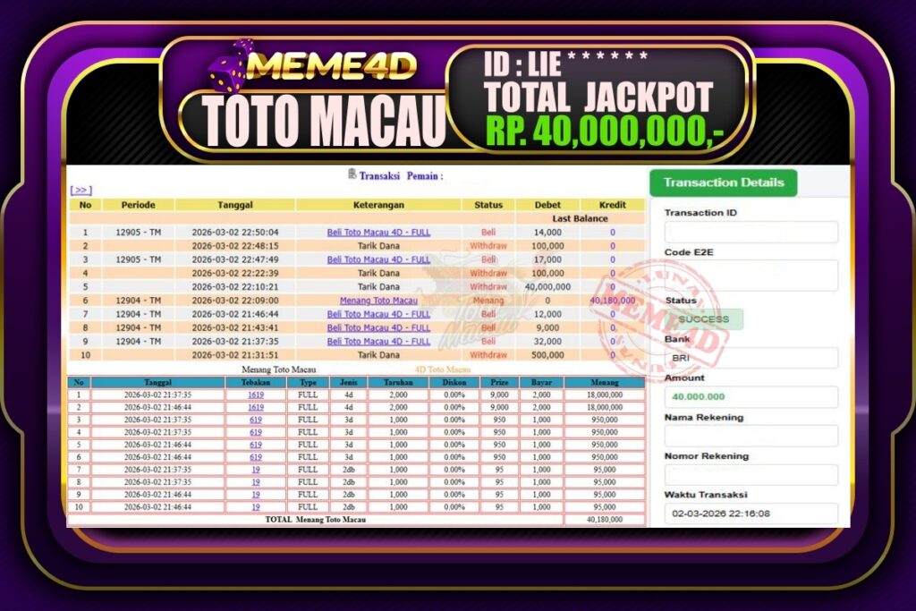 Bukti Jp MEME4D Togel Online 03 March 2026