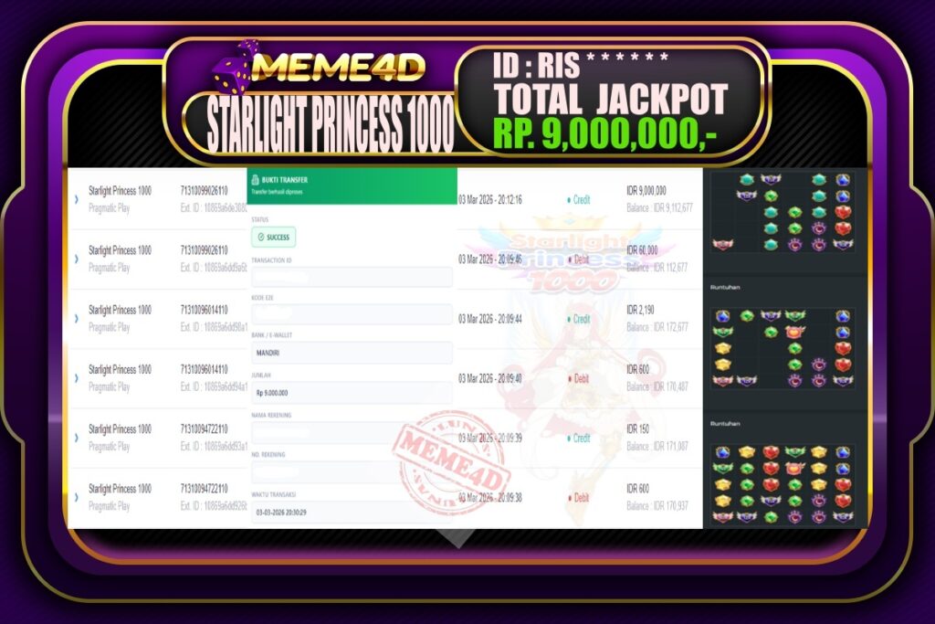 Bukti Jp MEME4D Slot Online 04 March 2026