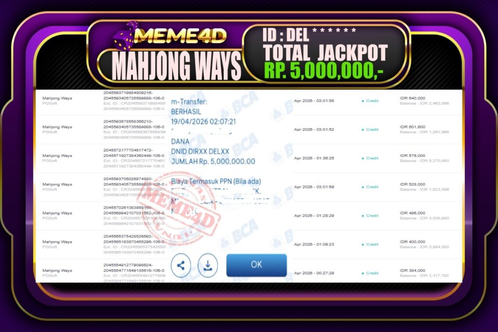 Bukti Jp MEME4D Slot Online 19 April 2026
