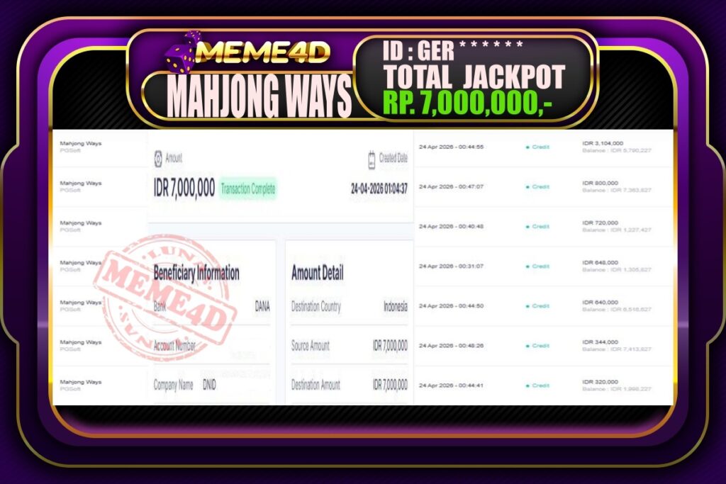 Bukti Jp MEME4D Slot Online 24 April 2026