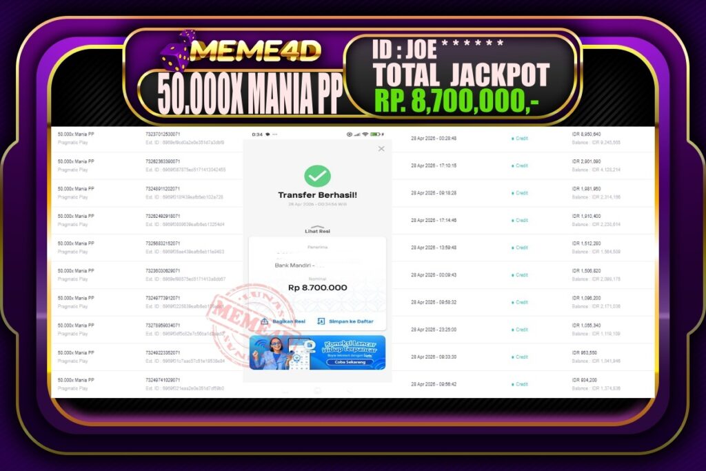 Bukti Jp MEME4D Slot Online 29 April 2026