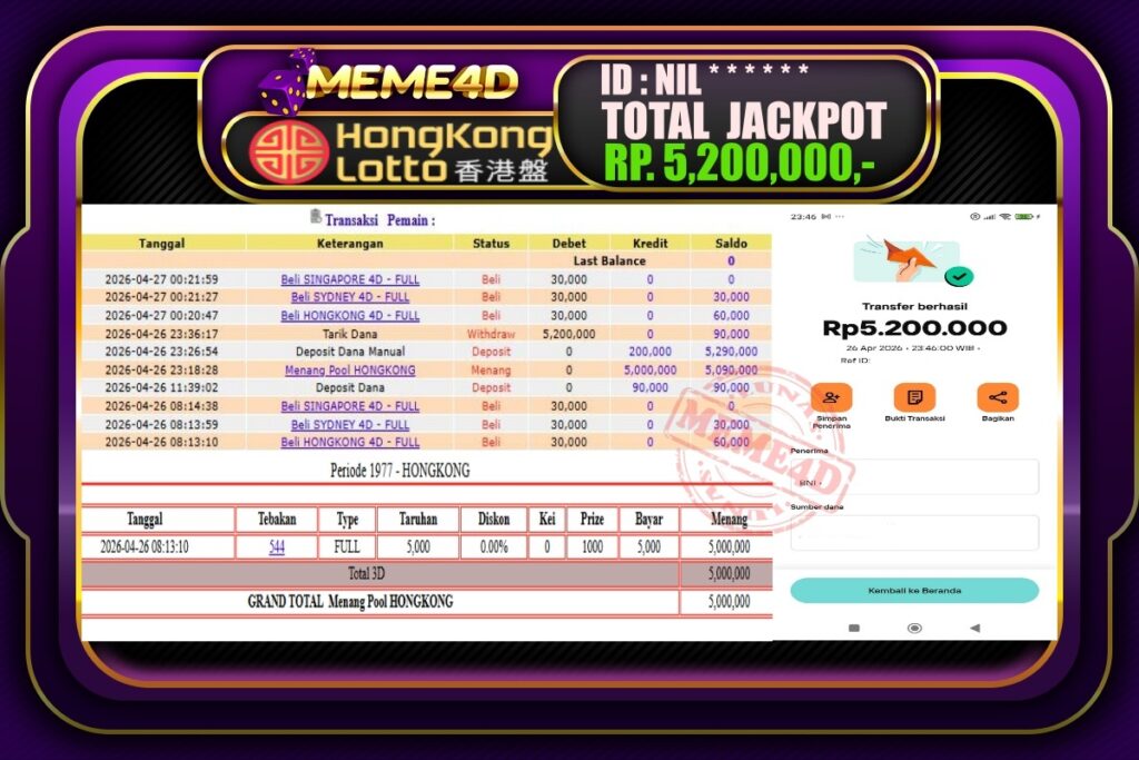 Bukti Jp MEME4D Togel Online 27 April 2026