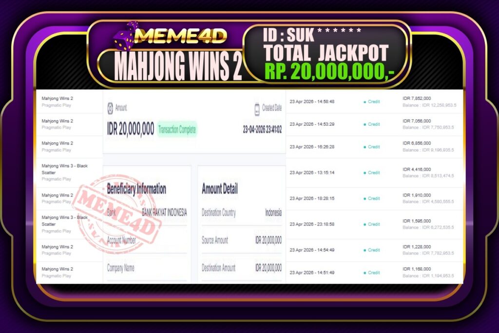 Bukti Jp MEME4D Slot Online 24 April 2026