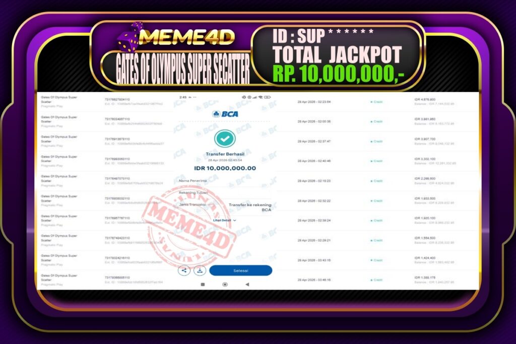 Bukti Jp MEME4D Slot Online 29 April 2026