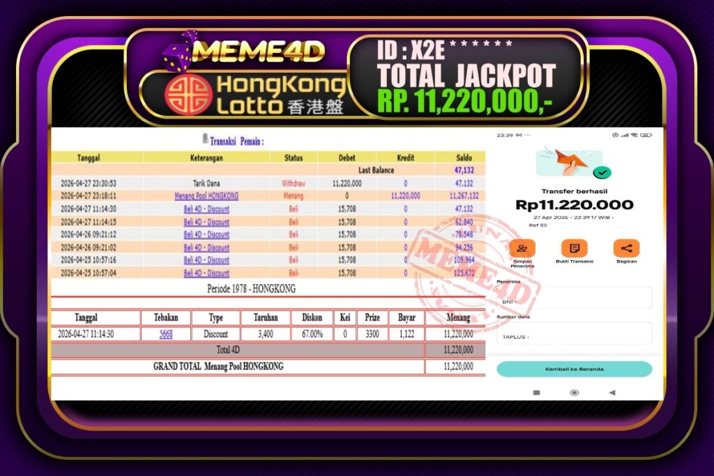 Bukti Jp MEME4D Togel Online 28 April 2026