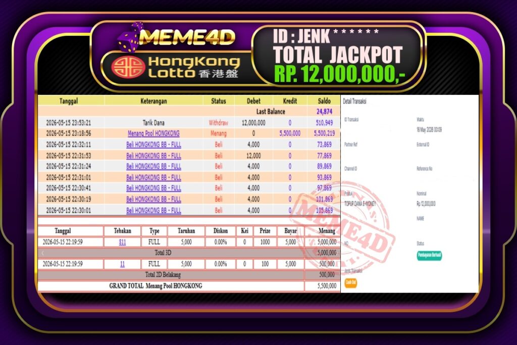 Bukti Jp MEME4D Togel Online 17 Mei 2026