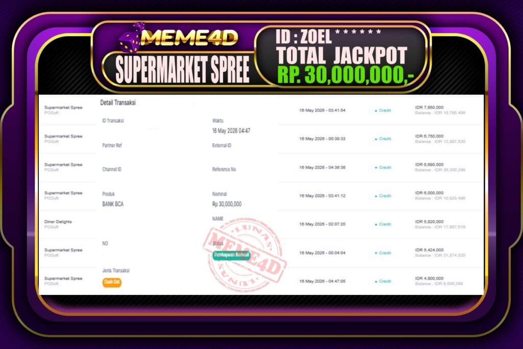 Bukti Jp MEME4D Slot Online 17 Mei 2026