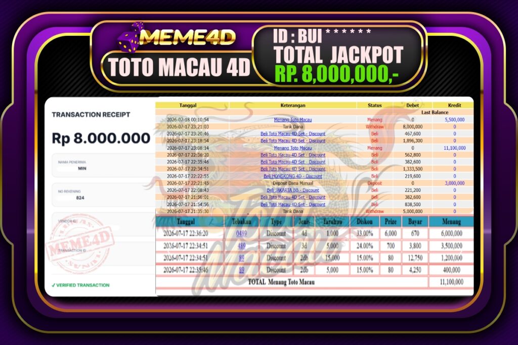 Bukti Jp MEME4D Togel Online 18 Juli 2026