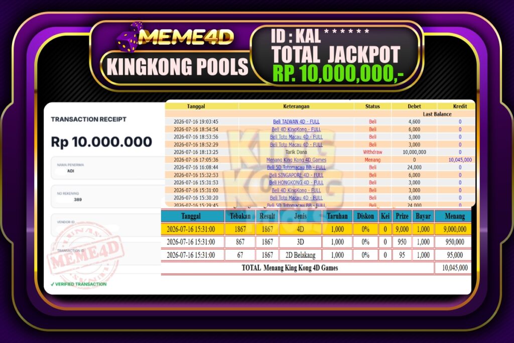 Bukti Jp MEME4D Togel Online 17 Juli 2026