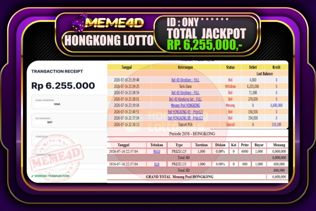 Bukti Jp MEME4D Togel Online 17 Juli 2026